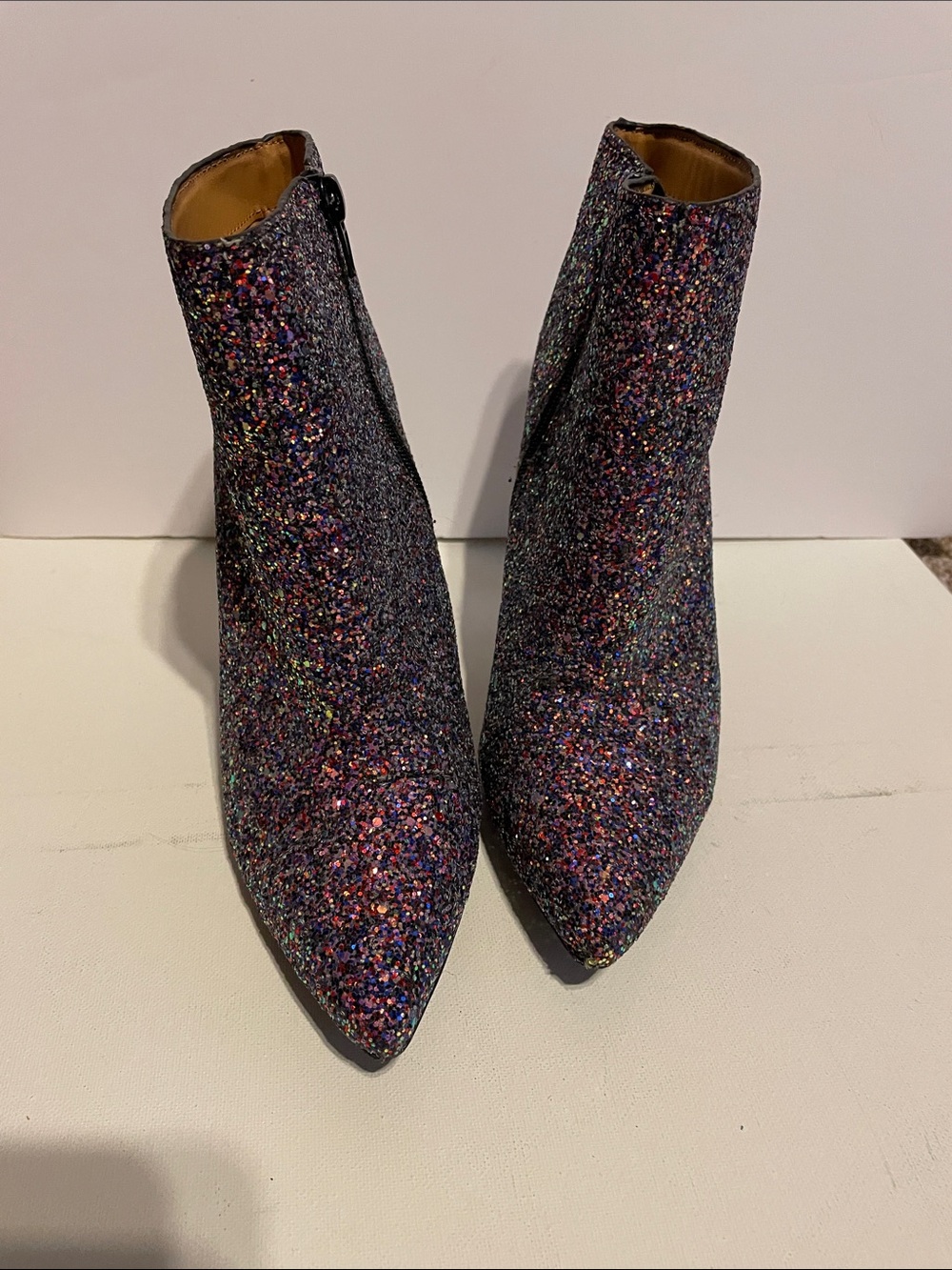 Qupid Multicolor Glitter Pointed Toe Ankle Boots
